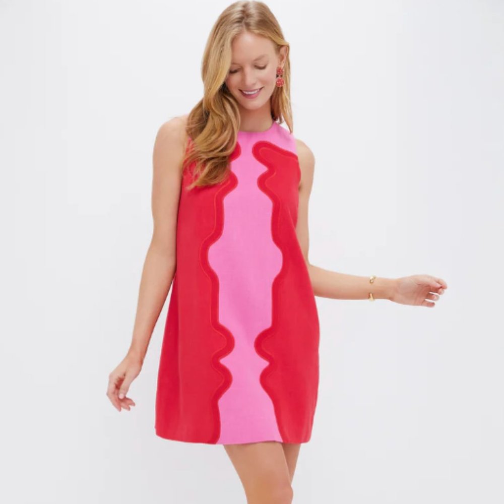 Tuckernuck Vibrant Red and Pink Wave Midi Dress